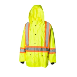 Unisex Hi vis Reflective Rainwear Fluorescent Waterproof Rain Suit Hooded Safety Rain Jacket and Elastic Waist Pant