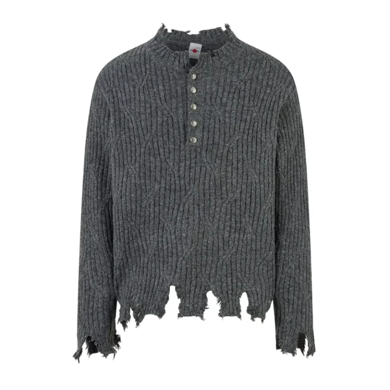 Unisex-High-End-Frayed-Hem-Knit-Sweater-Street-Fashion-Style-Simple-Solid-Color-Mens-Loose-Cardigan-for-Winter-Front-Logo-Tops