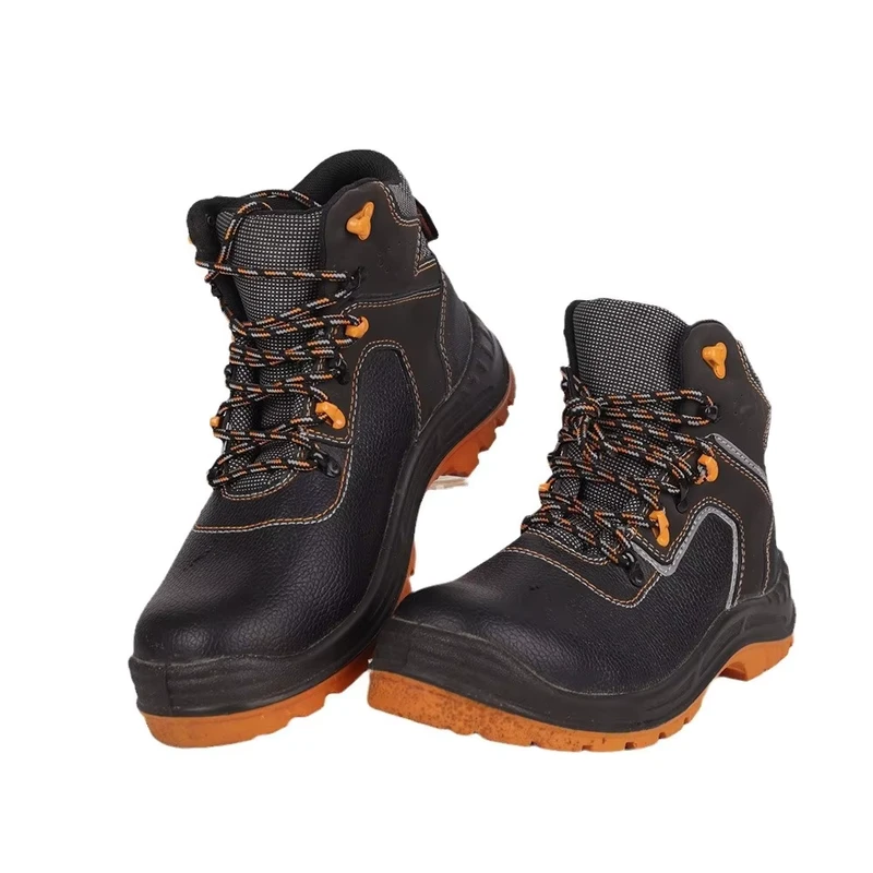 Unisex High-Top Two-Layer Leather Steel Toe Safety Shoes for Industrial Construction