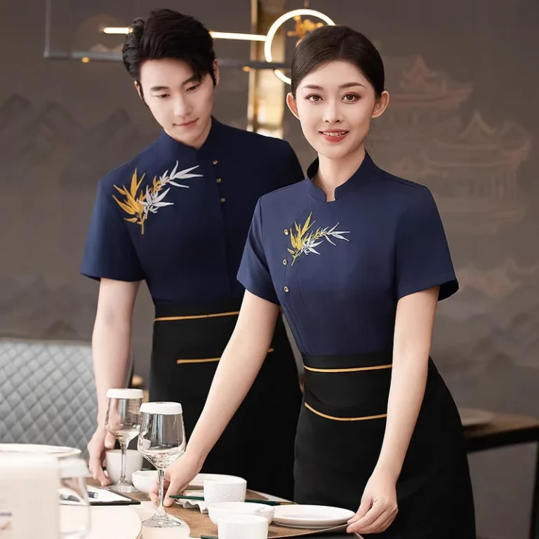 Unisex-Hotel-Housekeeping-Staff-Uniform-Summer-Chinese-Style-Short-Sleeve-Breathable-Heat-Transfer-Printed