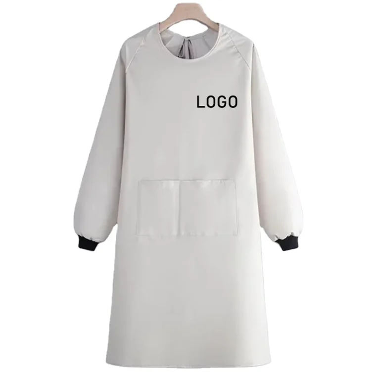 Unisex-Long-Sleeve-Apron-Custom-Logo-Adult-Kitchen-Smock-Waterproof-Oil-Proof-Catering-Work-Clothes
