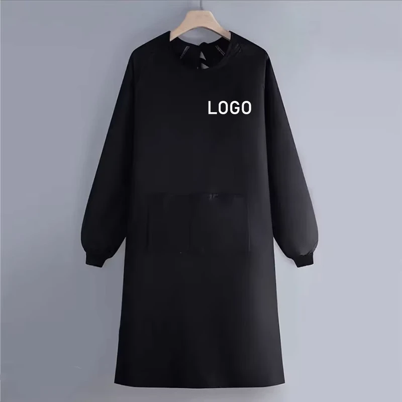 Unisex Long Sleeve Apron Custom Logo Adult Oil Proof Kitchen Smock Waterproof Wear Resisting Catering Work Clothes
