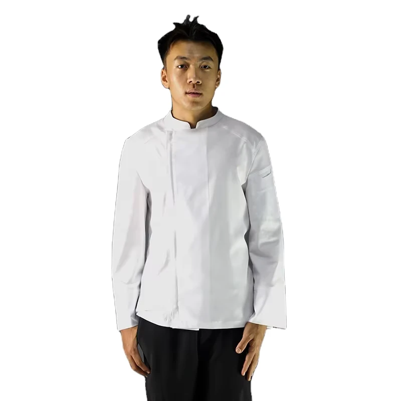Unisex Long-Sleeve Chef Coat Black or White Kitchen Restaurant Uniform