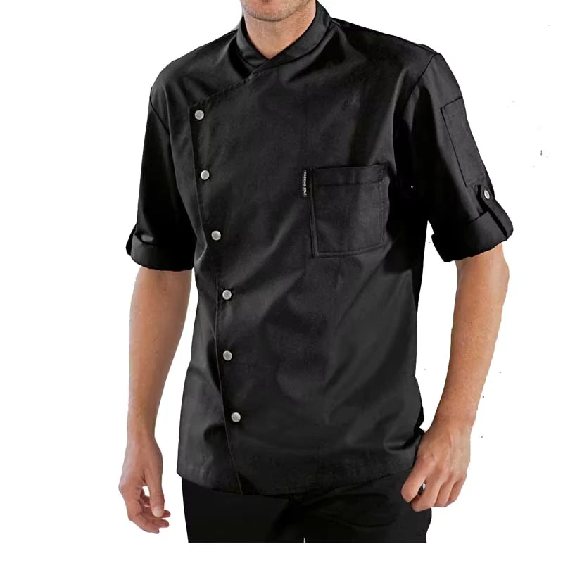 Unisex Long-Sleeve Chef Coat Custom Logo Kitchen Hotel Restaurant Bar Baker Cooking Uniform Black White