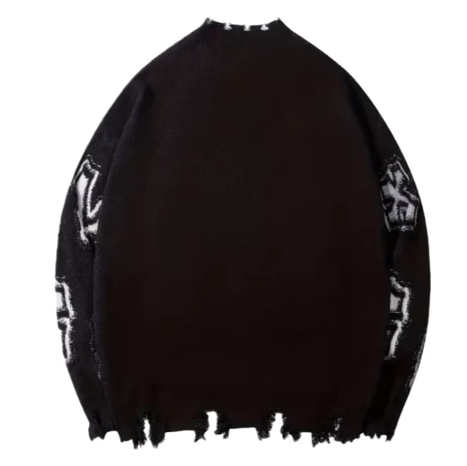 Unisex-Long-Sleeve-Winter-Sweater-Knitted-with-Frayed-Embroidery-Irregular-Patchwork-Breathable-Front-Logo