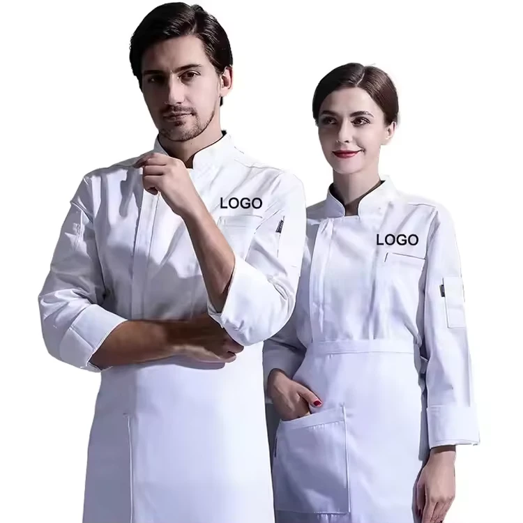 Unisex Long Sleeve Zip Up Chef Coat Barber Uniform Shirt for Restaurant Bar Hotel Work Manager Use in Hotel