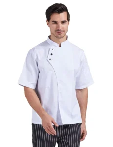Unisex Long Sleeved Chef Jacket Restaurant Kitchen Cooking Uniform in Canvas Woven Fabric for Men’s Wear