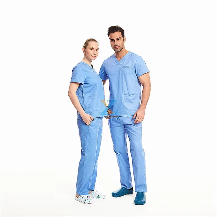 Unisex Medical Scrub Set Long- or Short-Sleeve V-Neck Chlorine-Resistant Nurse Uniform
