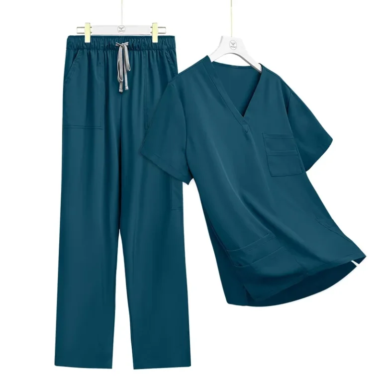 Unisex-Multi-Pocket-Nurse-Scrub-Set-with-Top-and-Pants