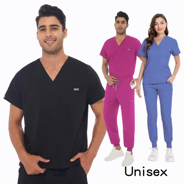 Unisex-Nurse-Scrub-Suit-Short-Sleeve-Top-Long-Pants-Workwear-for-Pet-Hospitals-Clinics-Beauty-Salons