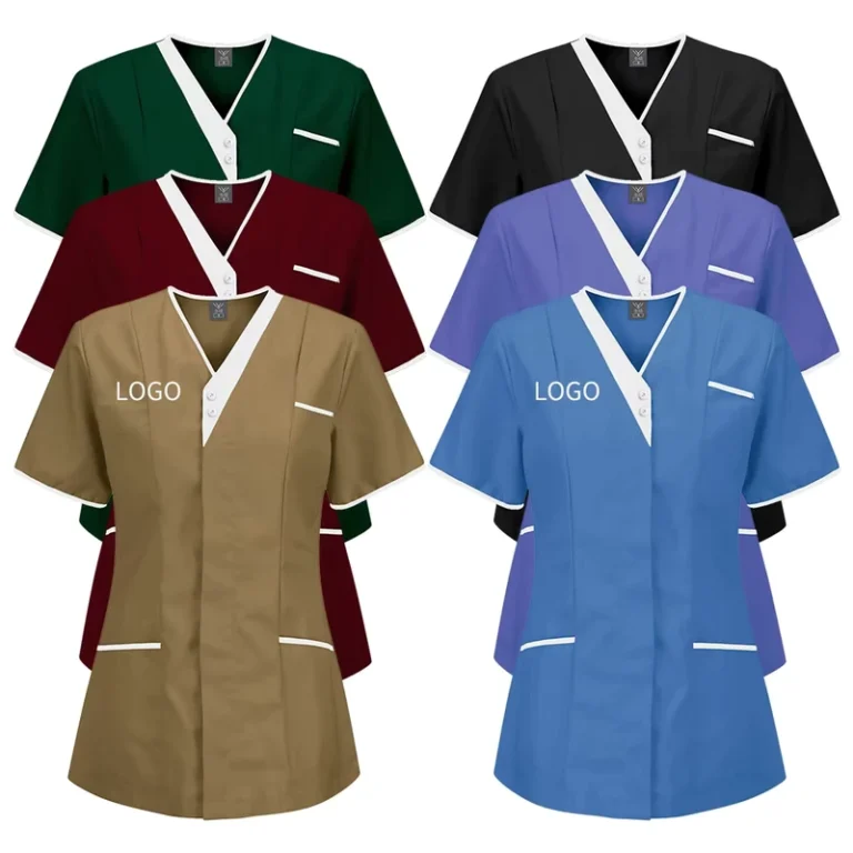 Unisex-Plus-Size-Polyester-Cotton-Short-Sleeve-Nurse-Uniform-Set-with-Contrast-Color