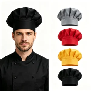 Unisex Polyester 4 Way Stretch Chef Hat Breathable Durable Solid Color Work Cap for Kitchen Hospital Catering Staff