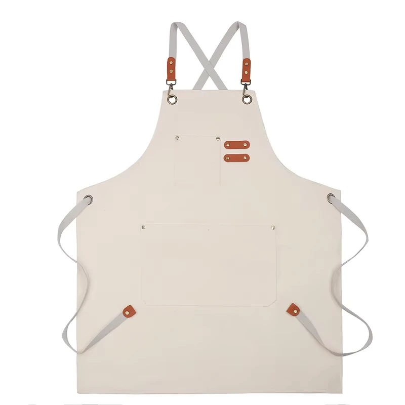 Unisex Polyester Cotton Bib Apron Adjustable Cross Back Pockets Washable for Woodworking Garden Art Use Restaurants