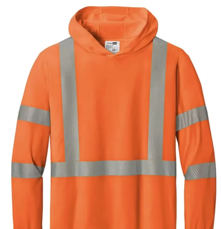 Unisex Polyester Hi Vis Hoodie Quick Dry Workwear Reflective Stripe Long Sleeve Shirt ASTM/EN/BS/GS Certified Seamless Fusing