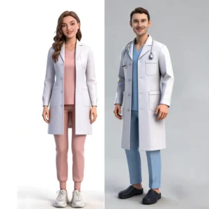 Unisex Polyester Long Sleeve Hospital White Lab Coat with Worsted Fabric