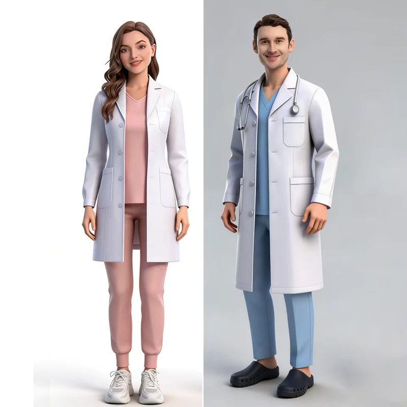Unisex Polyester Long Sleeve Hospital White Lab Coat with Worsted Fabric