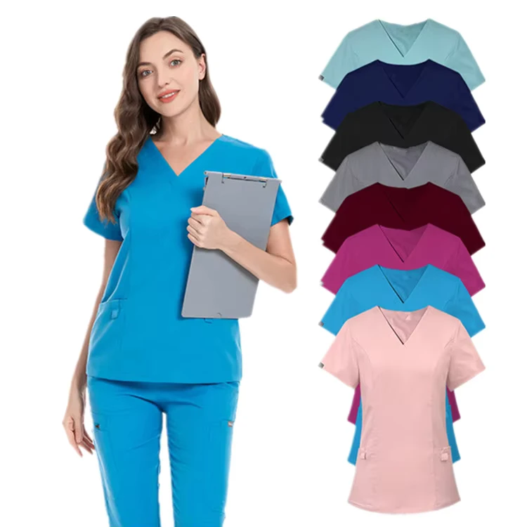 Unisex Polyester Rayon Spandex Blend V-Neck Doctor and Nursing Scrub Set