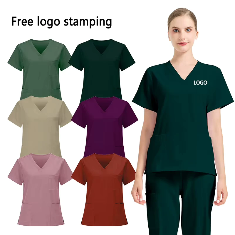 Unisex Polyester Rayon Spandex Elastic Custom logo Medical Lab Coats Nurse Uniform Women Hospital Uniforms Scrubs