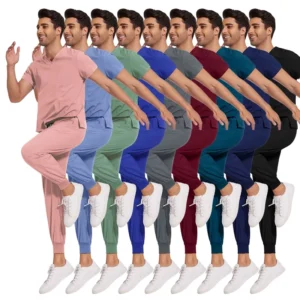 Unisex Polyester Spandex Stretch Medical Scrub Set with Custom Logo and Quick-Drying Fabric
