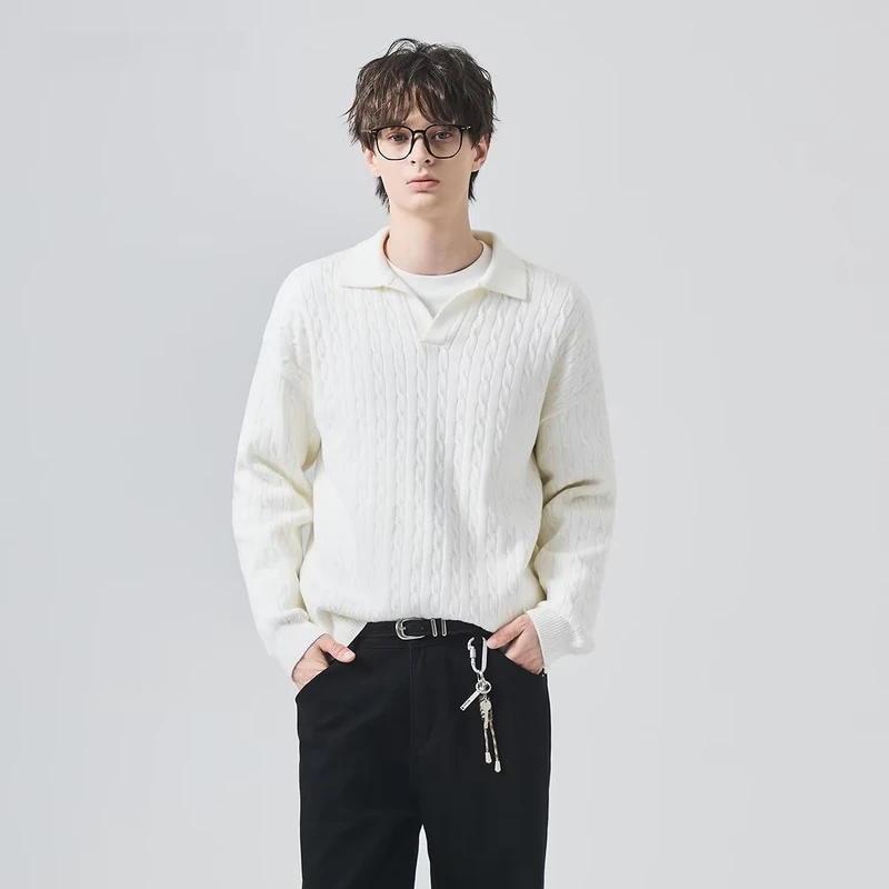 Unisex Polyester Sweater Winter High-End Loose Lazy for Turn-Down Collar Full Sleeve Knit Top