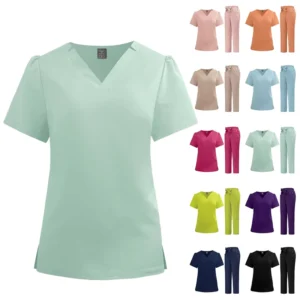 Unisex Quick Drying Thin Anti wrinkle 2 way Stretchy Dobby Fabric Polyester Scrub Sets Solid Color Hospital Work Nurse