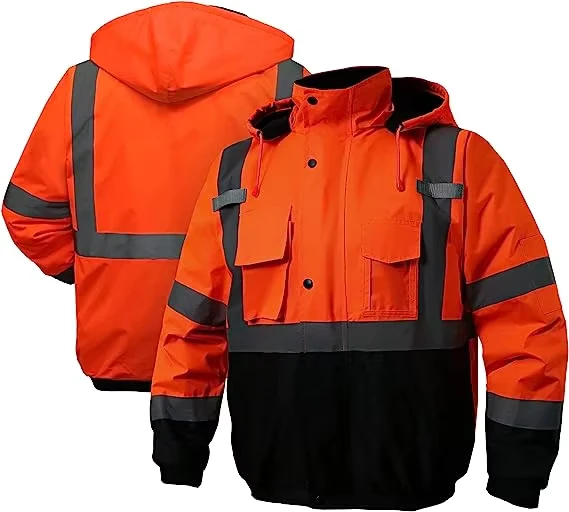Unisex Reflective Safety Clothing Hi Vis Construction Motorcycle Traffic Duty Jacket High Visibility Reflective Bomber Jacket