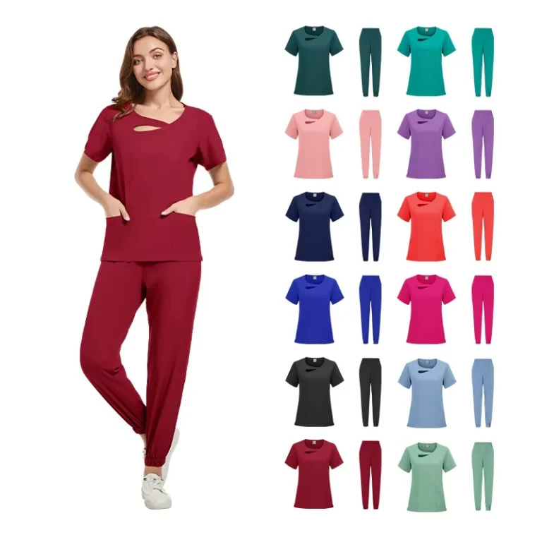 Unisex-Short-Sleeve-Elastic-Dobby-Fabric-Scrub-Shirt-and-Uniform-Set-for-Dental-Pet-Hospital-Use