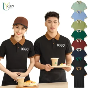 Unisex Short Sleeve Polo Shirt Restaurant Waitress Uniform for Cafe, Bar, Hotel, and Kitchen