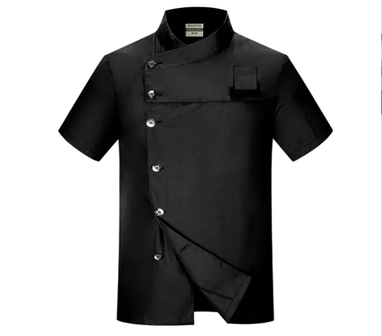 Unisex-Short-Sleeve-Polyester-Cotton-Chef-Work-Uniform-with-Apron-and-Jacket-for-Restaurants