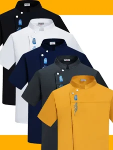 Unisex Short-Sleeve Polyester Mesh Chef Workwear Breathable Wear-Resistant Hotel Kitchen Uniform