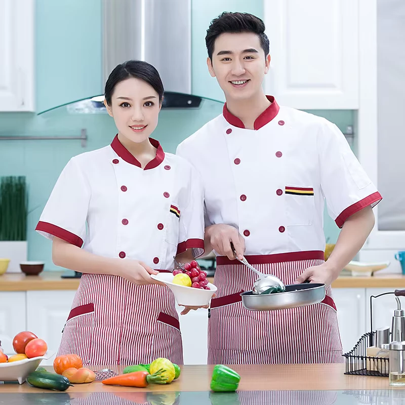 Unisex Short-Sleeve Summer Chef Uniform, Polyester Cotton Canvas, Custom Logo