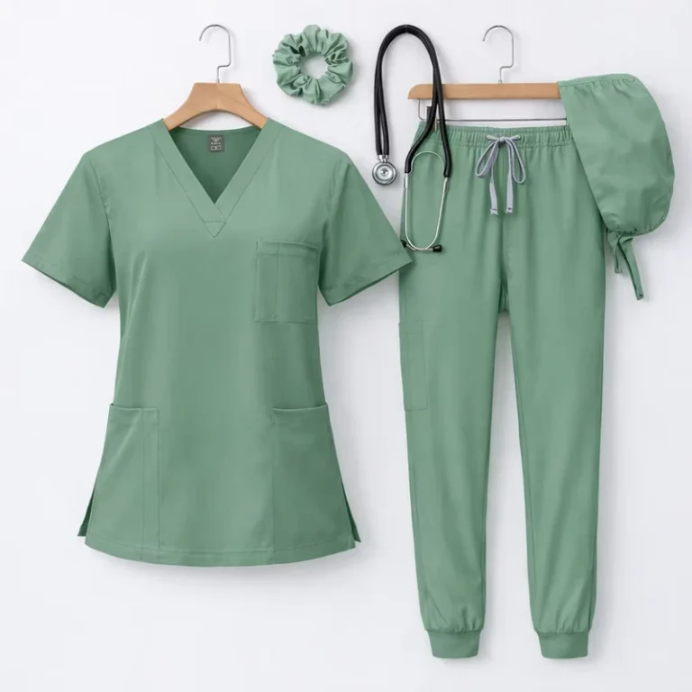 Unisex-Soft-Twill-Fabric-Medical-Scrub-Set-Navy-Blue-Grey-Burgundy-or-White