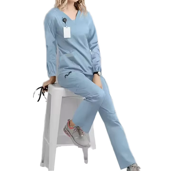 Unisex Spandex Breathable Needle Detection Nursing Scrub Sets Long Sleeve Hospital Medical Uniforms