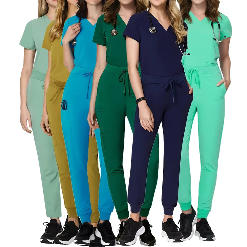 Unisex Spandex Woven Nursing Scrub Uniform Set with Pants and Tops