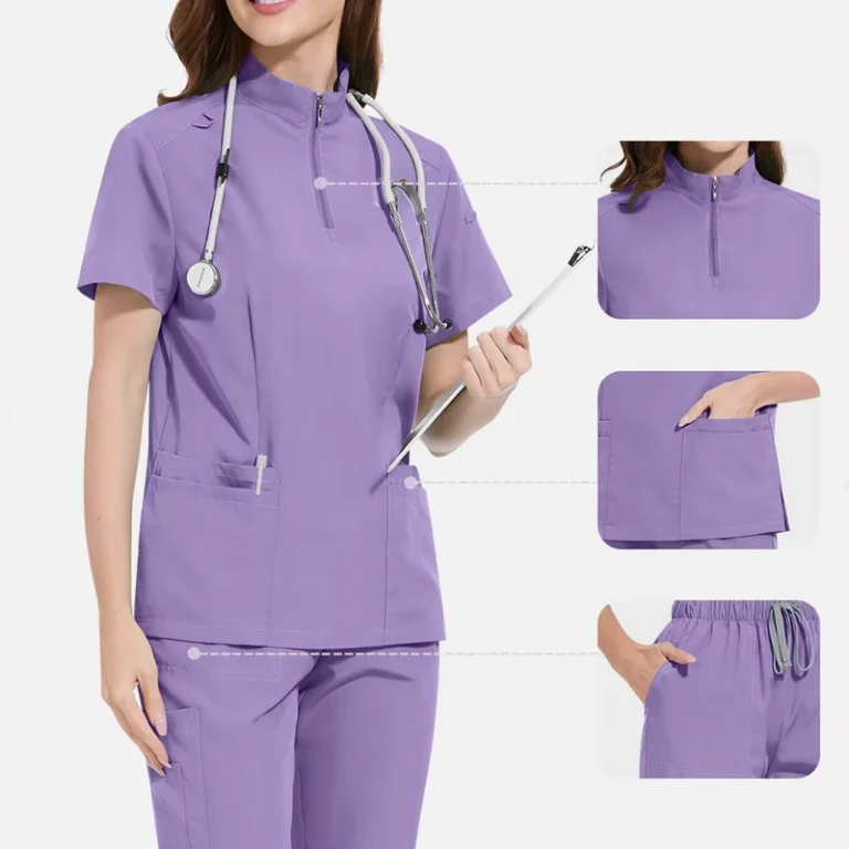 Unisex-Stand-Collar-Medical-Scrubs-Set-Moisture-Wicking-Polyester-Spandex-Uniform-OEM-Private-Label-Available