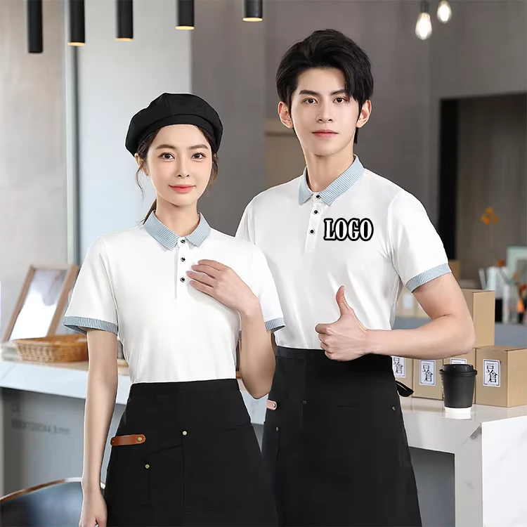 Unisex Summer Polo Shirt with Custom Logo Design Fashionable Waiter Uniform for Hotel & Restaurant Workers Managers & Hostesses
