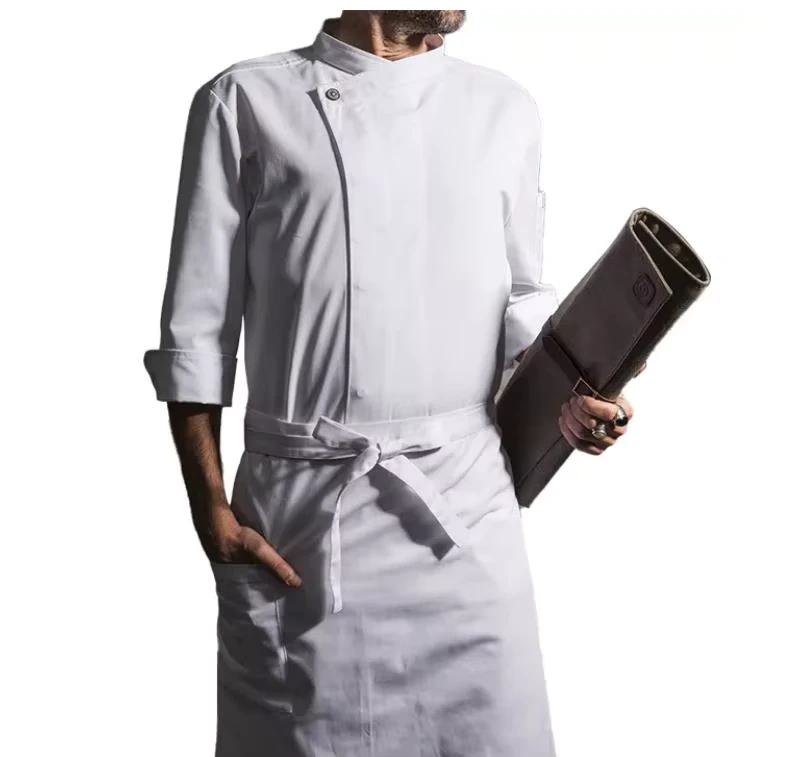 Unisex Summer Twill Crossover-Collar Chef Jacket, Half Sleeves, Washable Polyester-Cotton, for Restaurant and Hotel Kitchens