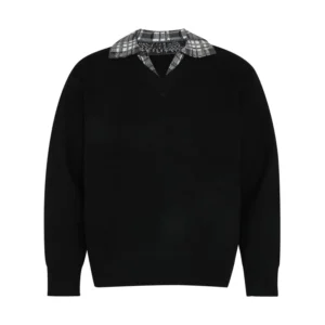 Unisex Sweater Simple Solid Color Stand Winter Two-Piece Knit Loose Lapel Street Fashion Inspired Men’s Casual Sweater