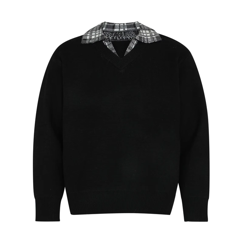 Unisex Sweater Simple Solid Color Stand Winter Two-Piece Knit Loose Lapel Street Fashion Inspired Men's Casual Sweater