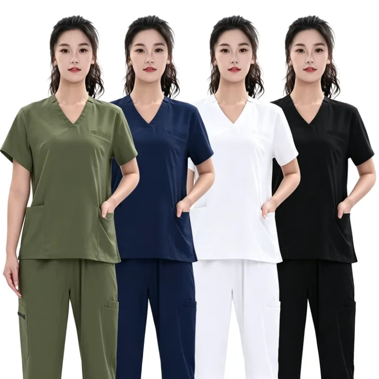 Unisex-TR-2-Way-Stretch-Medical-Scrub-Set-Dark-Blue-V-Neck-Hospital-Uniform