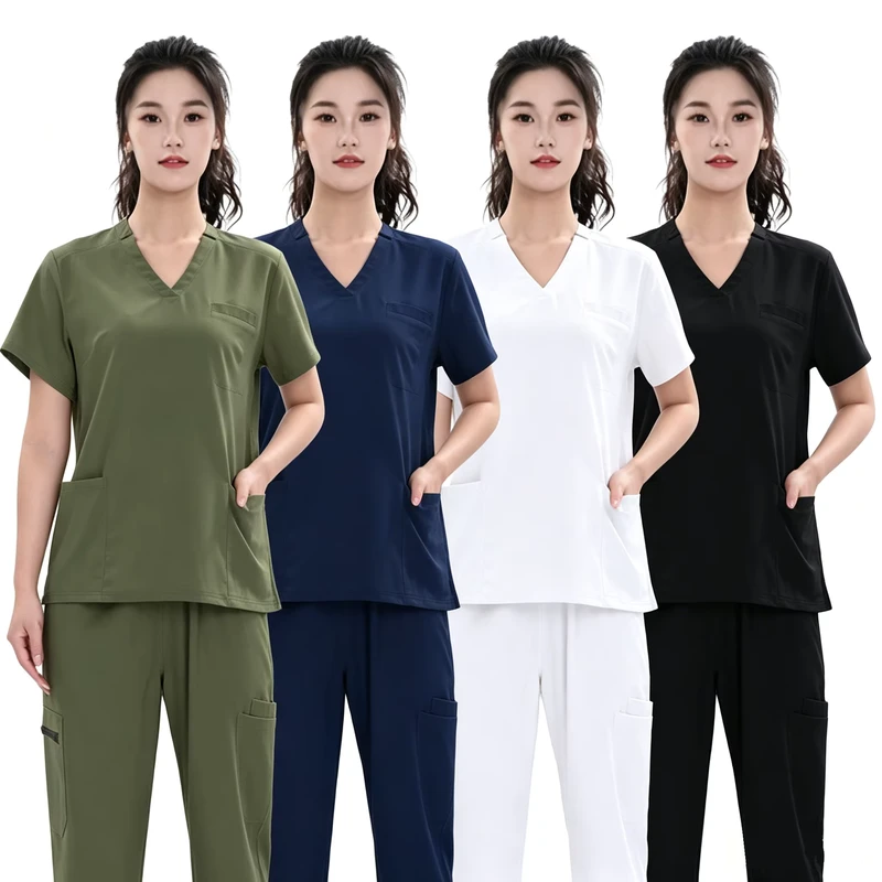 Unisex TR 2-Way Stretch Medical Scrub Set Dark Blue V-Neck Hospital Uniform