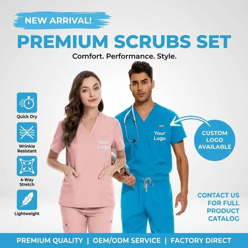 Unisex TRS Medical Scrubs Jogger Set High Quality Stretchy BreathableCustom Logo Floral Design Hospital Uniforms Women