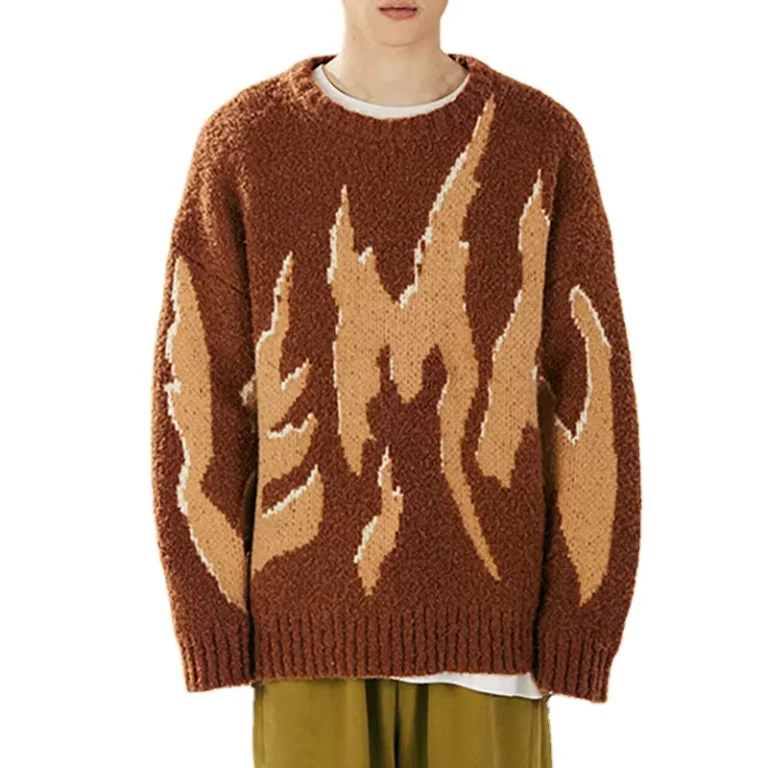 Unisex-Thick-Coarse-Wool-Knit-Sweater-Oversized-Crew-Neck-Autumn-Pullover