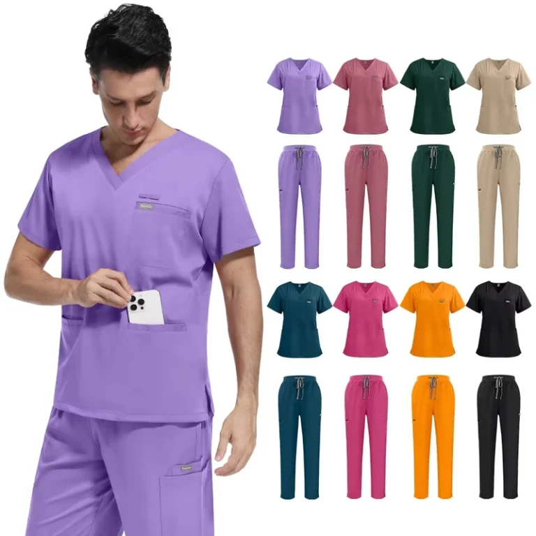 Unisex-V-Neck-2-Piece-Custom-Logo-Woven-Seamless-Breathable-Dental-Clinic-Jogger-Hospital-Medical-Scrubs-Uniform-Sets