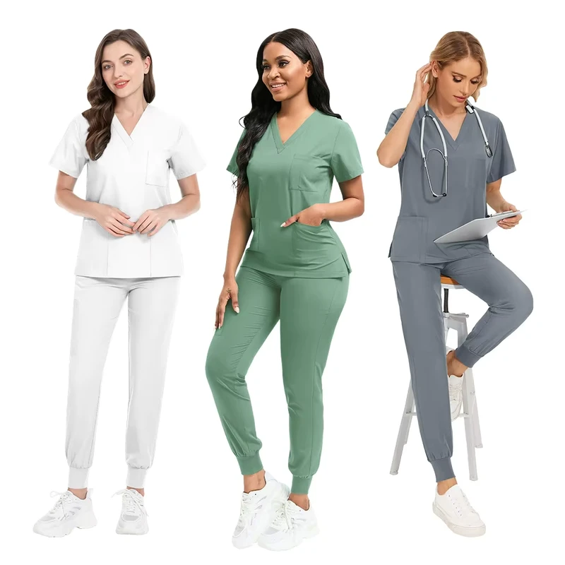 Unisex V-Neck Custom Medical Nurse Scrub Uniform Set