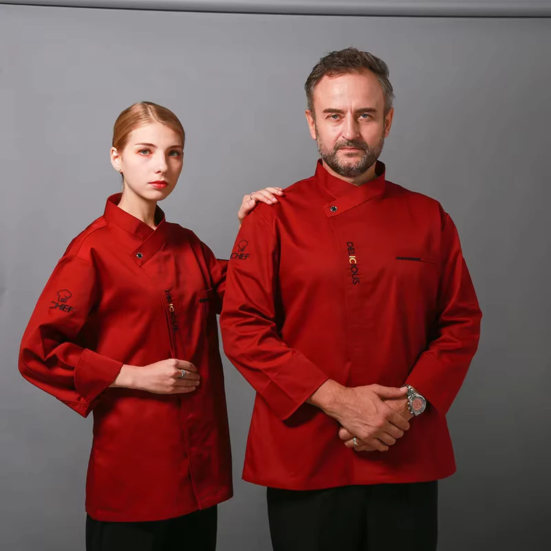 Unisex Western Restaurant Bar Long Sleeve Twill Chef Jacket Coat for Spring Autumn Western Style Baking and Pastry