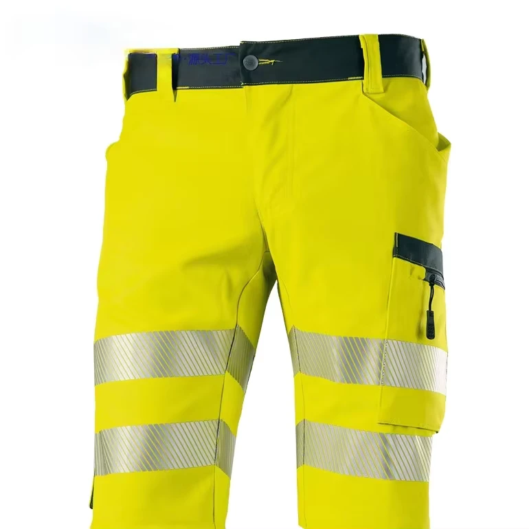Utility Men's Safety Half Pants Class 2 Hi Vis Canvas Construction Shorts with Reflective Stripe and Multi Pocket