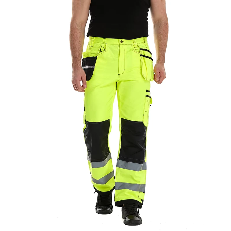 Utility Men's Safety Work Pants Class 2 Hi Vis Construction Pants with Reinforced Cordura Knee and Tools Holster Pockets