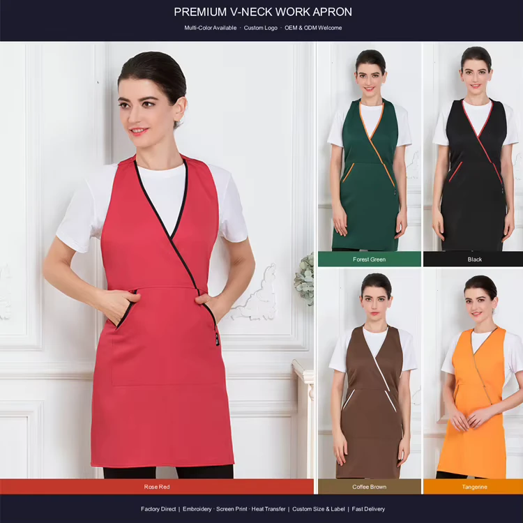 V-Neck Apron Vest with Large Pocket Polyester Workwear for Supermarket Cleaner Housekeeping Restaurant Staff