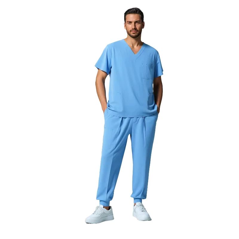 V-Neck Jogger Nursing Scrub Set Unisex Quick-Dry Breathable Medical Outfit